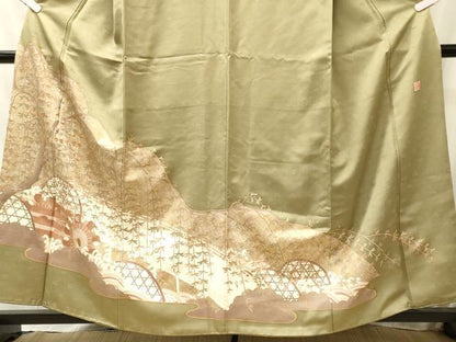 平和屋着物■西陣　京の名門　じゅらく謹製　色留袖　駒刺繍　枝垂れ柳　金彩　正絹　逸品　CABM0864oy