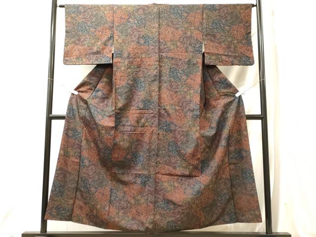 平和屋着物■上質な紬　切嵌更紗花文　正絹　逸品　CABM0860oy