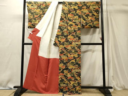 平和屋着物■上質な小紋　飛鳥花松文　鬼しぼ縮緬　正絹　逸品　CABM0900oy