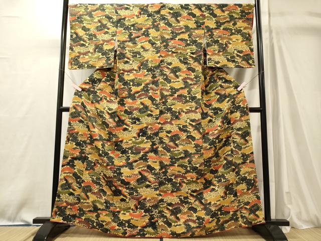 平和屋着物■上質な小紋　飛鳥花松文　鬼しぼ縮緬　正絹　逸品　CABM0900oy