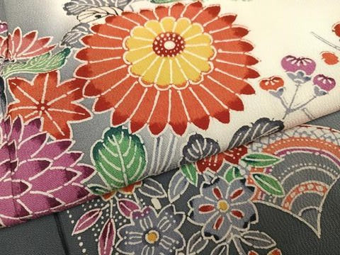 平和屋着物●豪華振袖　型染め　流水鴛鴦花文　暈し染め　正絹　逸品　AABM1265ph