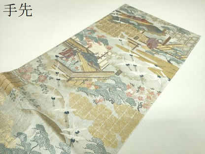 平和屋本店▼両面　全景全通柄袋帯　源氏物語絵巻　本金箔　正絹　逸品　DABI6919ps