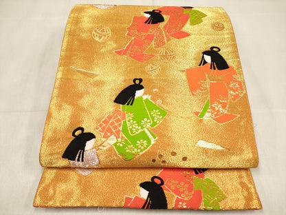 平和屋着物[]女の子　子供　全通柄袋帯　童子遊び　玩具文　金銀糸　逸品　DABJ3269ea