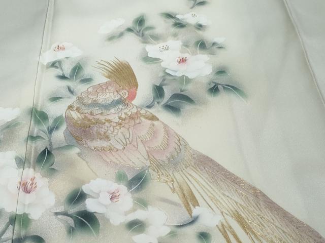 平和屋着物●訪問着　花鳥文　暈し染め　金彩　反端付き　正絹　逸品　DABK0053ud
