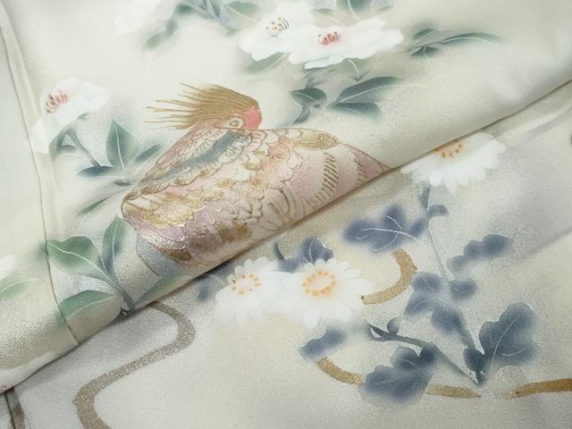 平和屋着物●訪問着　花鳥文　暈し染め　金彩　反端付き　正絹　逸品　DABK0053ud