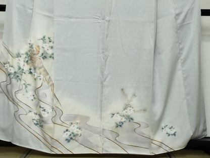 平和屋着物●訪問着　花鳥文　暈し染め　金彩　反端付き　正絹　逸品　DABK0053ud