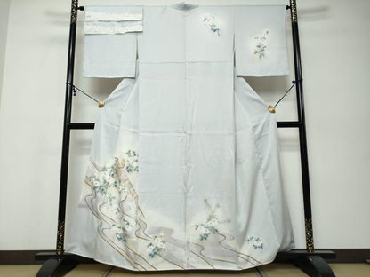 平和屋着物●訪問着　花鳥文　暈し染め　金彩　反端付き　正絹　逸品　DABK0053ud