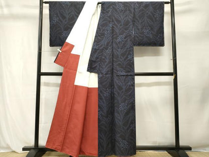 平和屋着物■結城紬　80亀甲　草花文　正絹　逸品　CABL3977ev