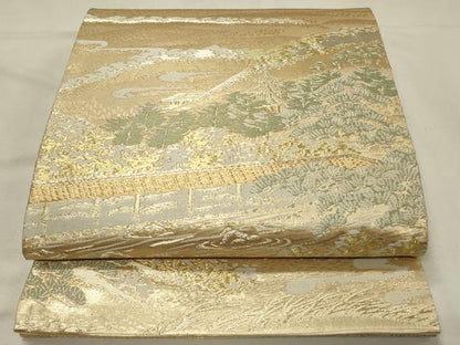 平和屋着物◎六通柄袋帯　遠山風景松文　金銀糸　正絹　逸品　DABJ5707qp