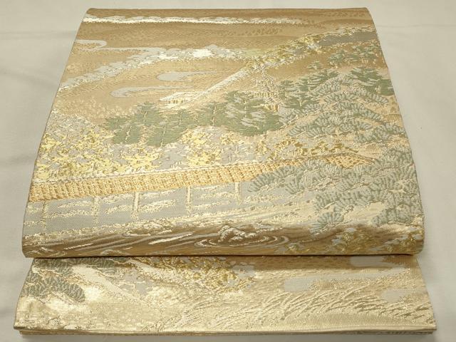 平和屋着物◎六通柄袋帯　遠山風景松文　金銀糸　正絹　逸品　DABJ5707qp