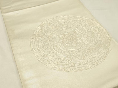 平和屋着物◎中国三大刺繍　相良刺繍　総刺繍　太鼓柄袋帯　花絵皿文　正絹　逸品　DABJ5699qp
