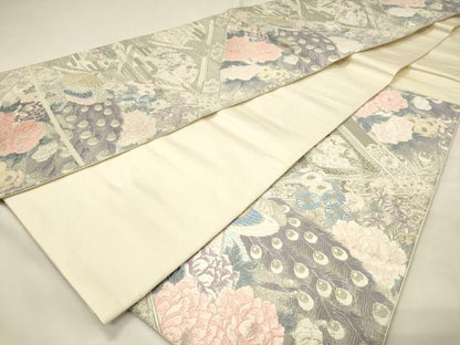 平和屋着物◎六通柄袋帯　唐織　桃山格天孔雀　プラチナ箔　正絹　逸品　DABJ5719qp