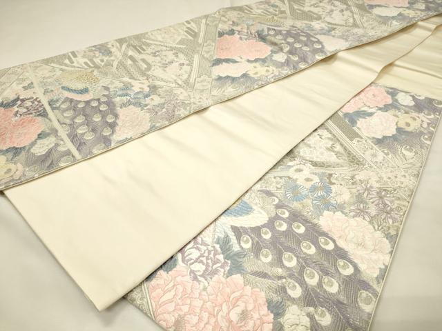 平和屋着物◎六通柄袋帯　唐織　桃山格天孔雀　プラチナ箔　正絹　逸品　DABJ5719qp