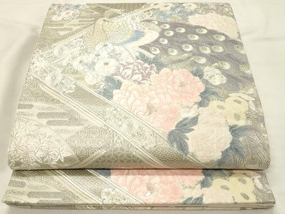平和屋着物◎六通柄袋帯　唐織　桃山格天孔雀　プラチナ箔　正絹　逸品　DABJ5719qp