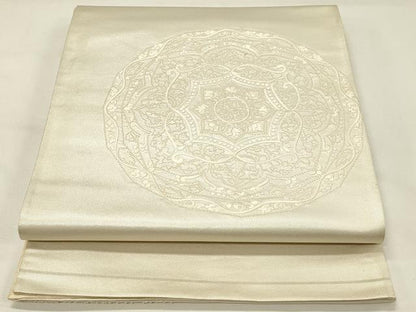 平和屋着物◎中国三大刺繍　相良刺繍　総刺繍　太鼓柄袋帯　花絵皿文　正絹　逸品　DABJ5699qp
