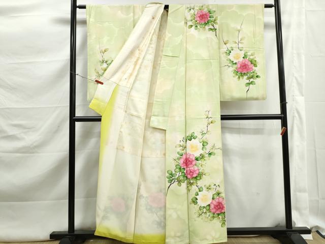 平和屋着物■訪問着　手描き　枝椿文　暈し染め　正絹　逸品　DABK3165qa