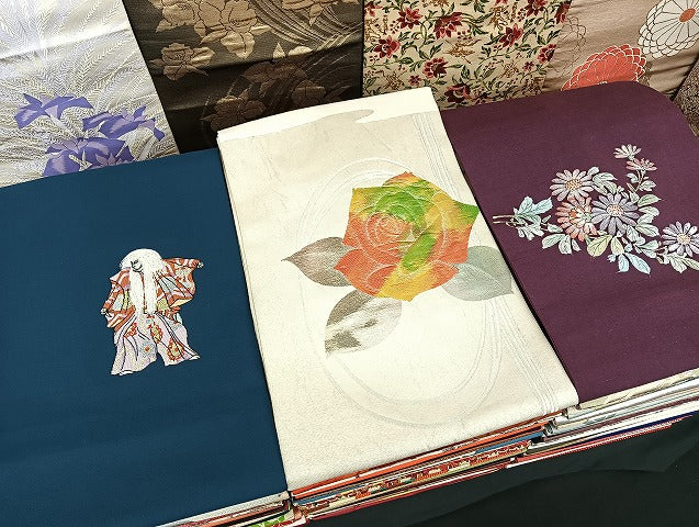 平和屋着物■名古屋帯 まとめて100点 人物 歌舞伎 菖蒲 薔薇 花柄 楽器 銀彩 金銀糸 など 着用可能多数 未使用品あり 全て正絹 mmm1479