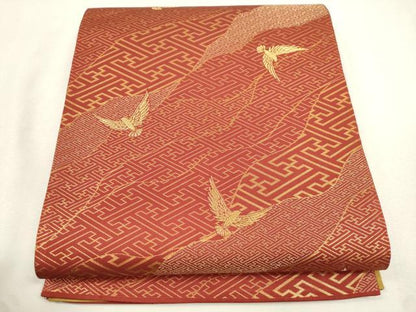 平和屋着物●染色作家　斉藤三才　六通柄袋帯　三才鳥　金糸　正絹　逸品　CABM0629dy