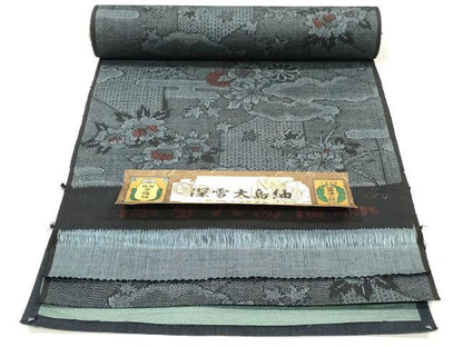 平和屋着物▼深雪大島紬　反物　着尺　草花文　証紙付き　逸品　未使用　DABK3556zy