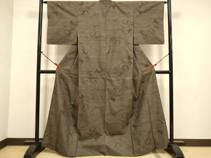 平和屋着物●本場大島紬　9マルキ　草花文　正絹　逸品　DABJ6635du