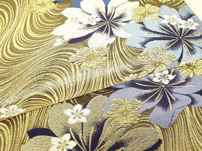 平和屋着物▼六通柄袋帯　流水花文　金糸　正絹　逸品　DABJ1887az