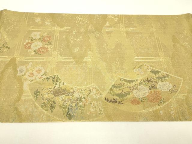 平和屋着物▼全通柄袋帯　風景花松文　金糸　正絹　逸品　DABJ1901az