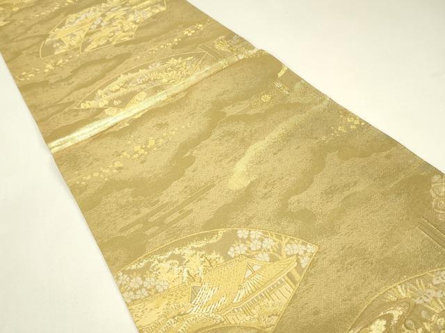 平和屋着物▼全通柄袋帯　風景花松文　金糸　正絹　逸品　DABJ1901az