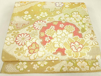 平和屋着物▼六通柄袋帯　雪輪花文　金糸　正絹　逸品　DABJ1885az