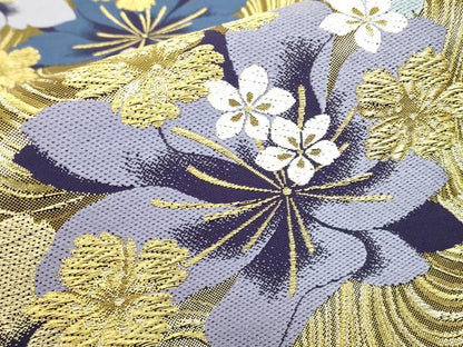 平和屋着物▼六通柄袋帯　流水花文　金糸　正絹　逸品　DABJ1887az