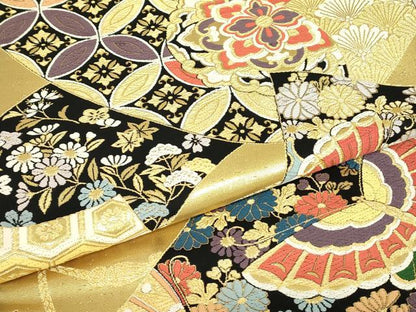 平和屋着物▼両面　六通柄袋帯　正倉院舞蝶花文　金糸　正絹　逸品　DABJ1893az