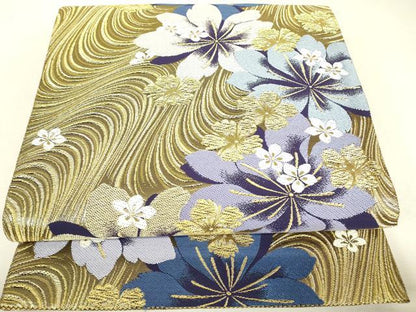 平和屋着物▼六通柄袋帯　流水花文　金糸　正絹　逸品　DABJ1887az