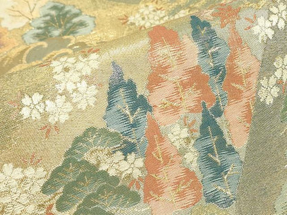 平和屋着物▼六通柄袋帯　花松楓文　金糸　正絹　逸品　DABJ1904az