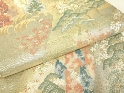 平和屋着物▼六通柄袋帯　花松楓文　金糸　正絹　逸品　DABJ1904az