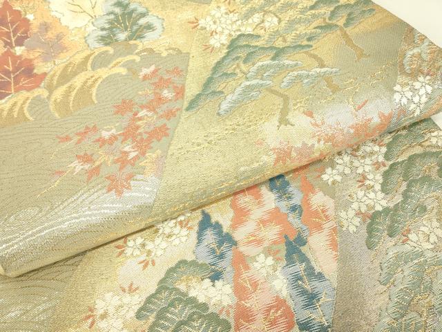 平和屋着物▼六通柄袋帯　花松楓文　金糸　正絹　逸品　DABJ1904az