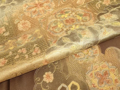 平和屋着物▼中国三大刺繍　スワトウ刺繍　汕頭刺繍　太鼓柄袋帯　駒刺繍　正倉院花文　金彩　正絹　逸品　DABJ1908az
