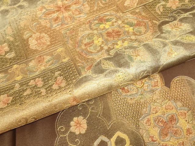 平和屋着物▼中国三大刺繍　スワトウ刺繍　汕頭刺繍　太鼓柄袋帯　駒刺繍　正倉院花文　金彩　正絹　逸品　DABJ1908az