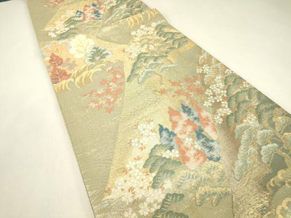 平和屋着物▼六通柄袋帯　花松楓文　金糸　正絹　逸品　DABJ1904az