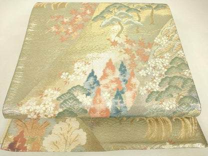 平和屋着物▼六通柄袋帯　花松楓文　金糸　正絹　逸品　DABJ1904az