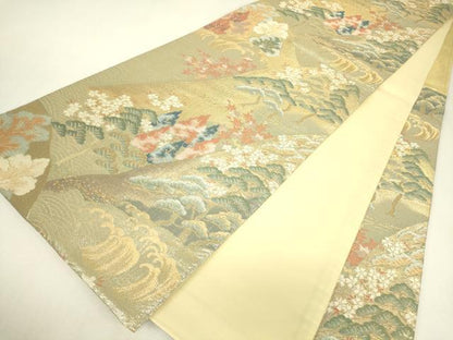 平和屋着物▼六通柄袋帯　花松楓文　金糸　正絹　逸品　DABJ1904az