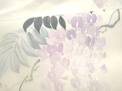 平和屋着物●塩瀬　九寸名古屋帯　手描き　藤花房　銀彩　正絹　逸品　CABM6096hy