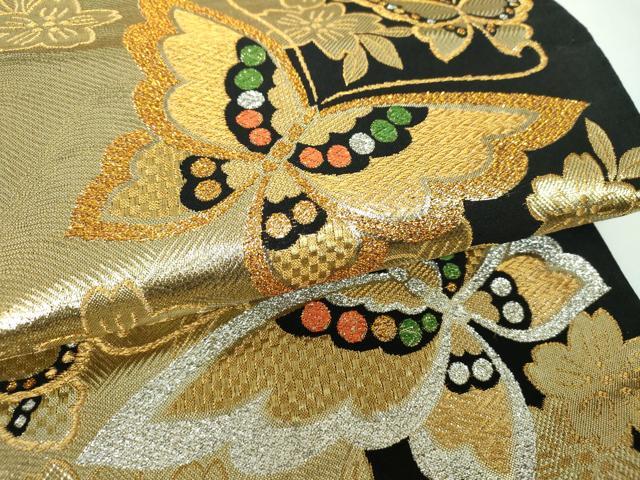 平和屋着物▼六通柄袋帯　舞桜蝶文　金銀糸　正絹　逸品　DABJ8125ps