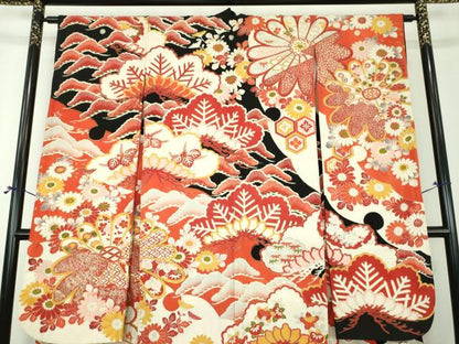 平和屋本店●アンティーク　大正ロマン　振袖　駒刺繍　吉祥花文　金彩　正絹　逸品　DABJ8229ps