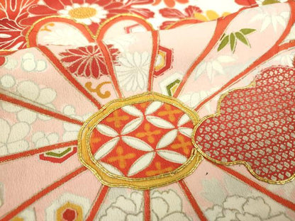 平和屋本店●アンティーク　大正ロマン　振袖　駒刺繍　吉祥花文　金彩　正絹　逸品　DABJ8229ps