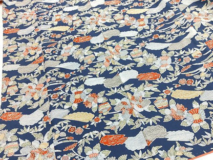 平和屋着物■上質な小紋　型染め　風景花文　正絹　逸品　BAAY5772yc