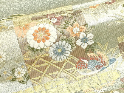 平和屋本店▼六通柄袋帯　唐織　九百錦　草花文　本金箔　正絹　逸品　DABJ6261sf