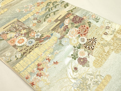平和屋本店▼六通柄袋帯　唐織　九百錦　草花文　本金箔　正絹　逸品　DABJ6261sf
