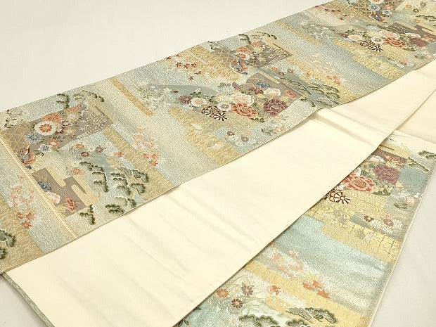 平和屋本店▼六通柄袋帯　唐織　九百錦　草花文　本金箔　正絹　逸品　DABJ6261sf