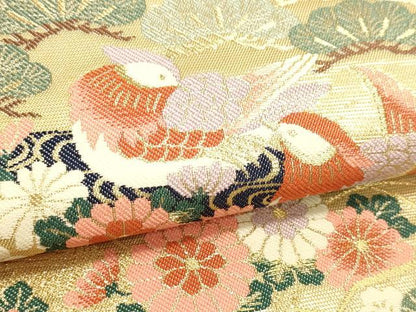 平和屋本店▼六通柄袋帯　扇面花鳥文　本金箔　正絹　逸品　DABJ6263sf
