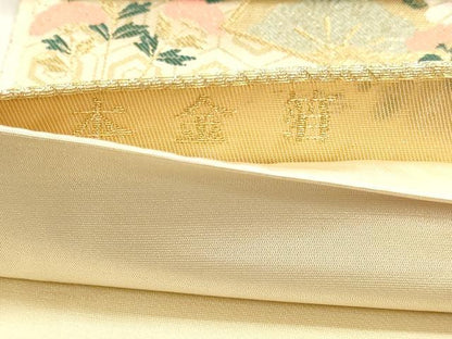 平和屋本店▼六通柄袋帯　扇面花鳥文　本金箔　正絹　逸品　DABJ6263sf
