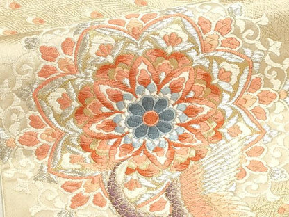 平和屋本店▼六通柄袋帯　唐織　正倉院孔雀花文　本金箔　正絹　逸品　DABJ6266sf